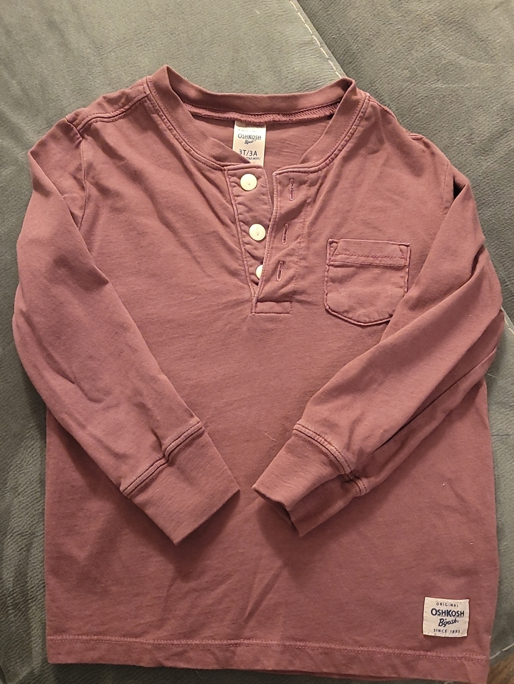 OshKosh B'gosh Long-Sleeve Henley Top - Mauve- 100% Cotton
